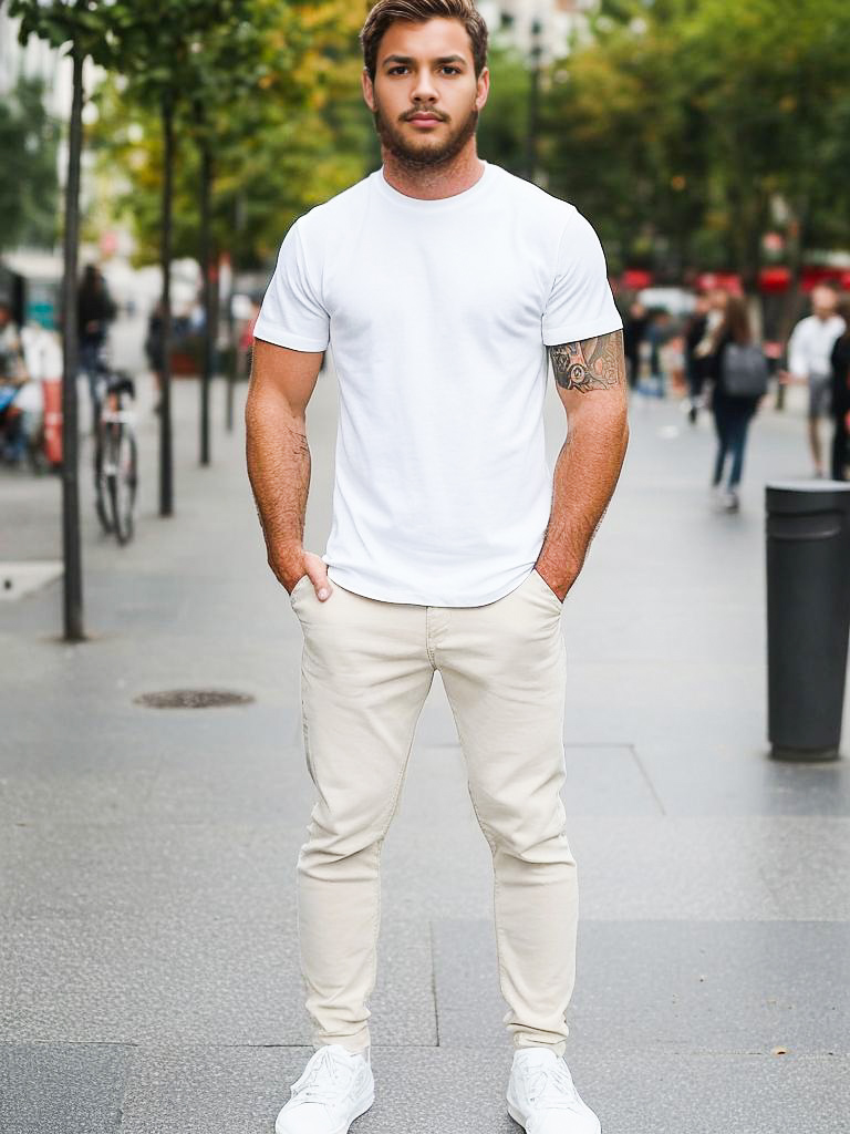 Handsome Man in Casual Outfit on City Street