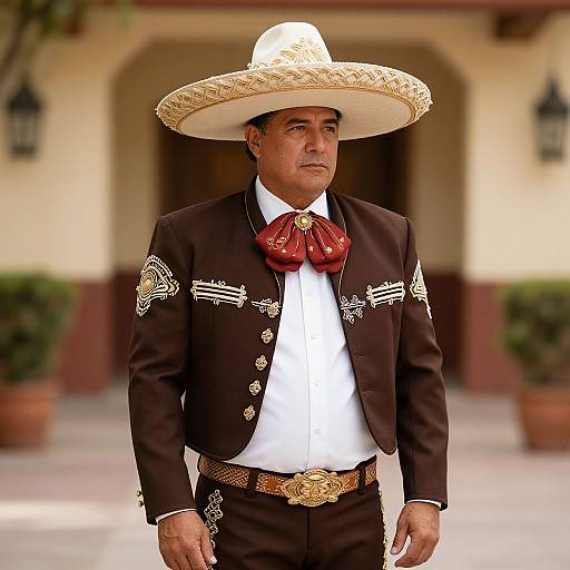 Mexican Charro Man in Traditional Sombrero and Embroidered Suit