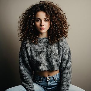 Confident Young Woman in Cozy Knit Sweater