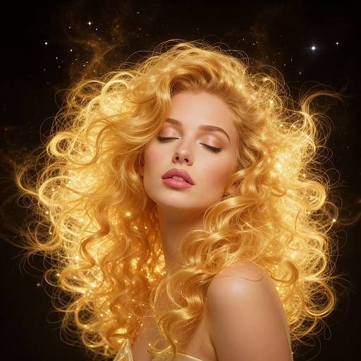 Ethereal Woman with Golden Curly Hair Radiating Light