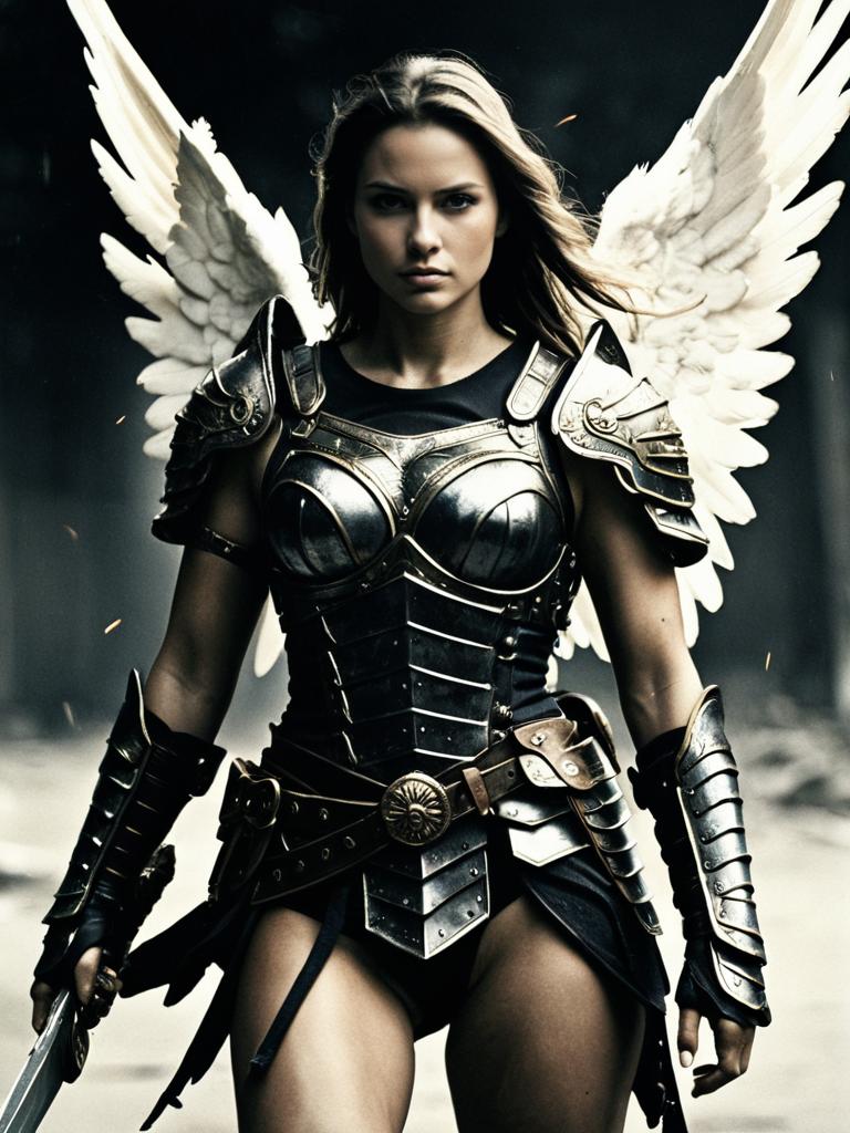 Female Warrior Angel in Medieval Armor with Wings Fantasy Portrait