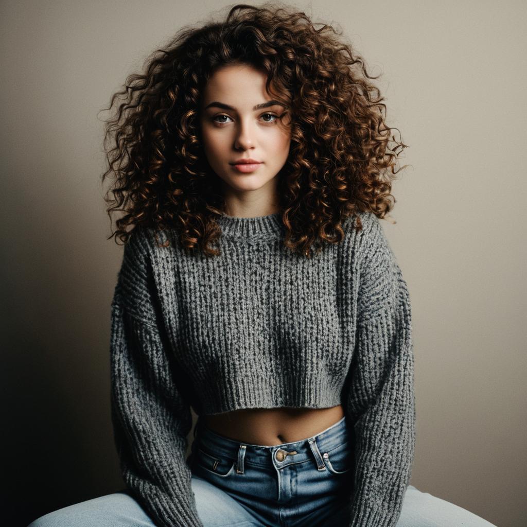 Confident Young Woman in Cozy Knit Sweater