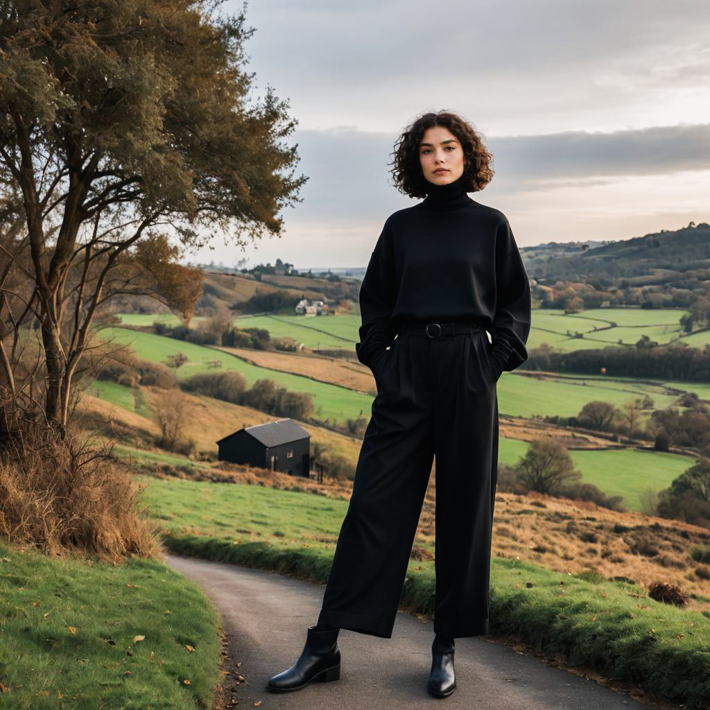 Chic Woman on Scenic Country Road