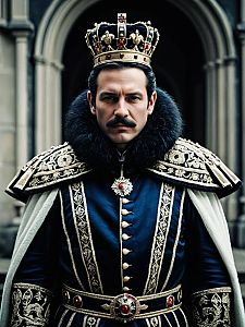 Man in King Outfit Costume Cinematic Realism Sharp Portrait