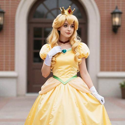 Princess Buttercup Cosplay Blonde Woman in Yellow Dress with Crown