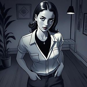 Confident Woman in Grayscale Illustration