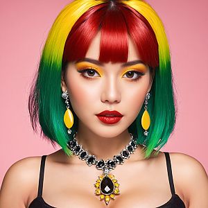 Portrait of a Woman with Vibrant Multicolored Hair