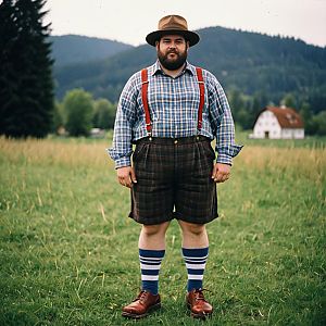 Plus-Size Man in Bavarian Attire Outdoors