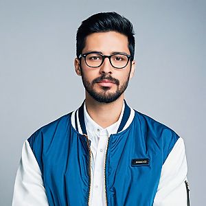Confident Young Man in Stylish Bomber Jacket