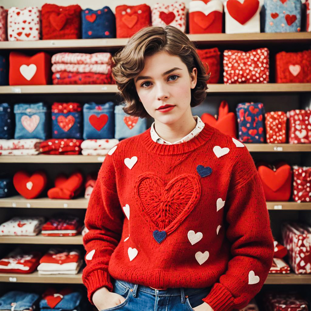 Young Woman in Heart Sweater