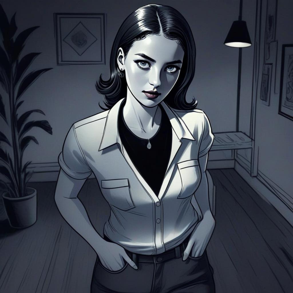 Confident Woman in Grayscale Illustration
