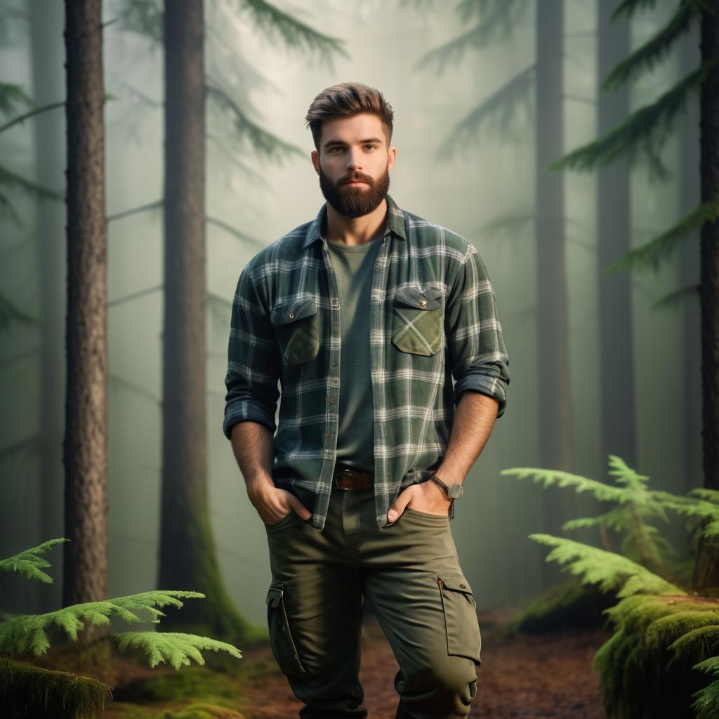 Rugged Man in Serene Forest