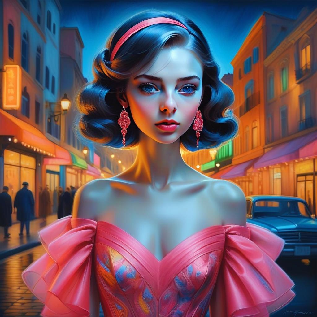 Vintage Glamour Woman in Pink Evening Dress on Nostalgic Urban Street