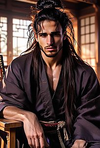Man in Dark Robe with Topknot