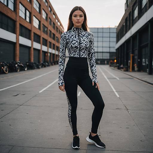 Urban Fitness Woman Wearing Stylish Patterned Activewear in City