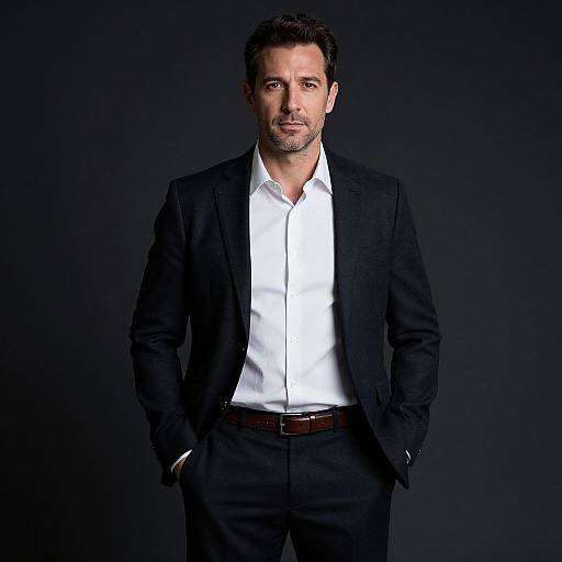 Confident Man in Black Suit and White Shirt Portrait