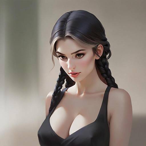 Digital Realistic Portrait of a Young Woman with Braided Hair