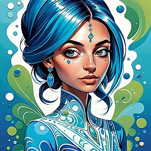 Elegant Woman with Blue Hair and Jewelry