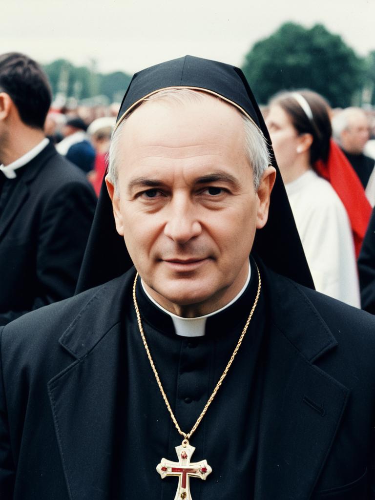 Man in Catholic Priest Costume Candid Festival Portrait