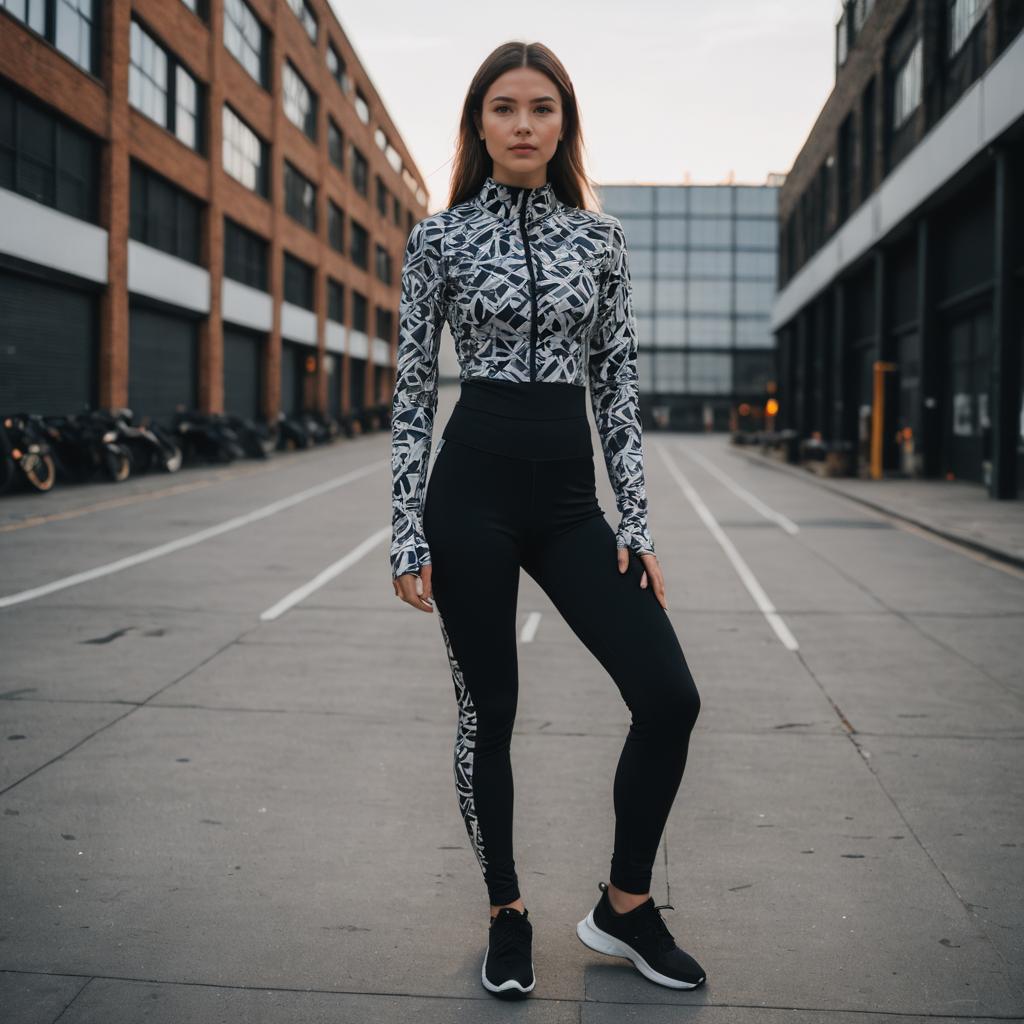 Urban Fitness Woman Wearing Stylish Patterned Activewear in City
