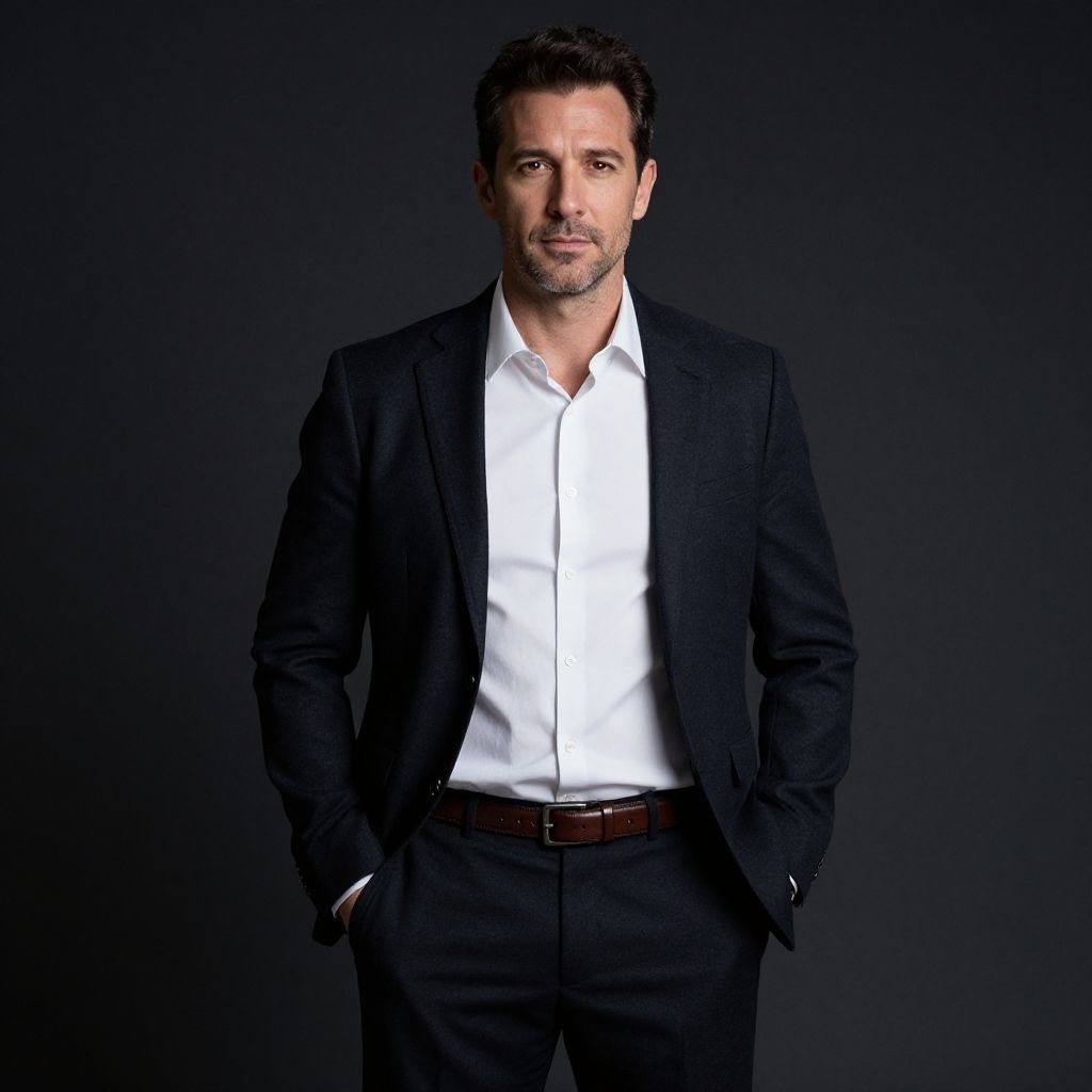Confident Man in Black Suit and White Shirt Portrait