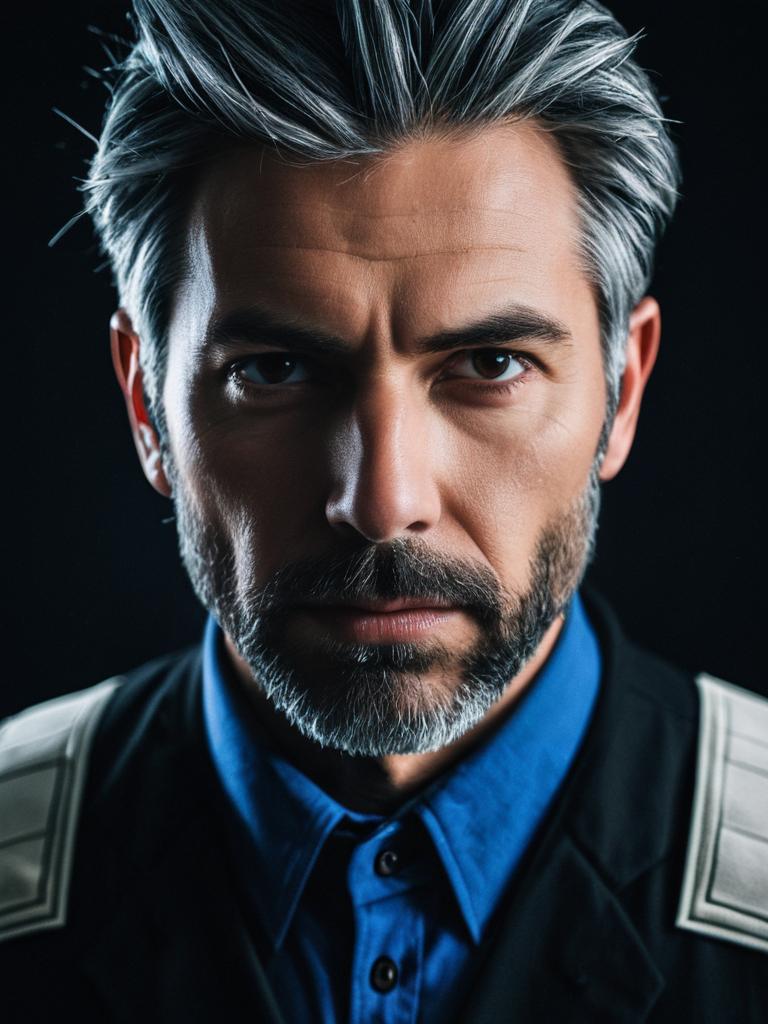 Close-up Portrait of a Man in Dark Costume