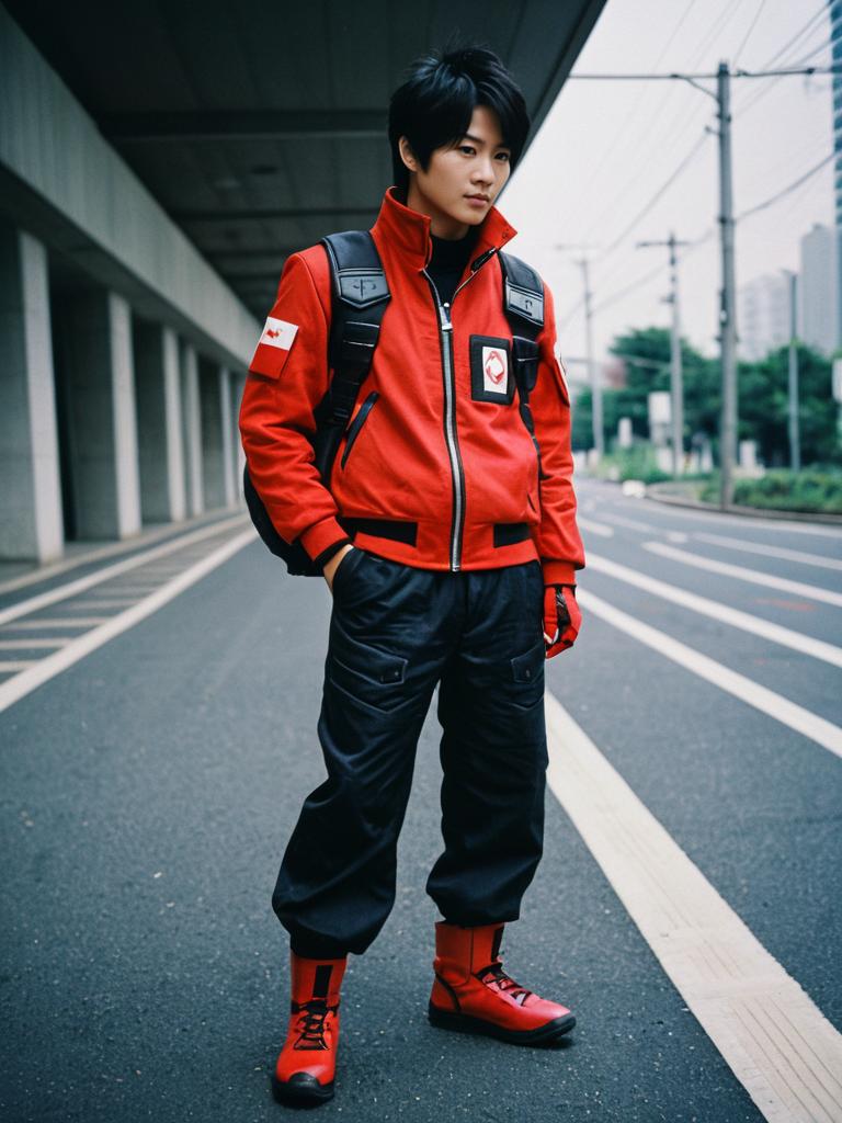 Realistic Akira Yuki Cosplay Costume on Man in Street Setting