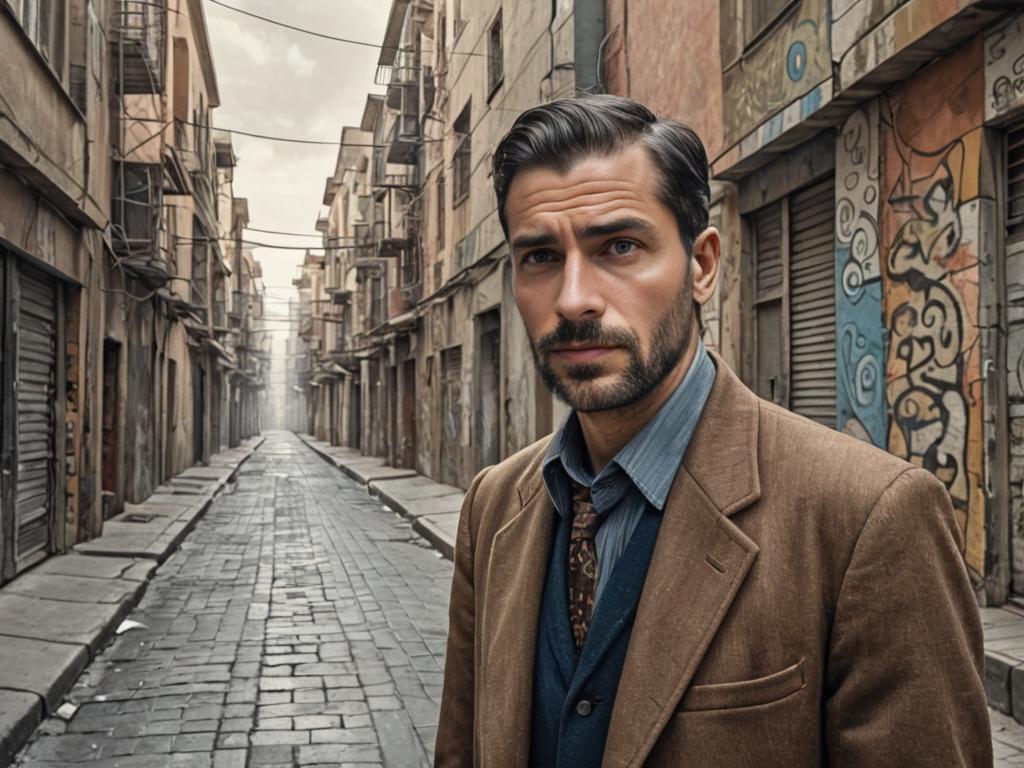 Man in Vintage Suit in Urban Alleyway