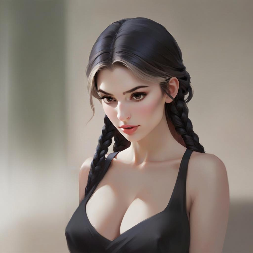 Digital Realistic Portrait of a Young Woman with Braided Hair