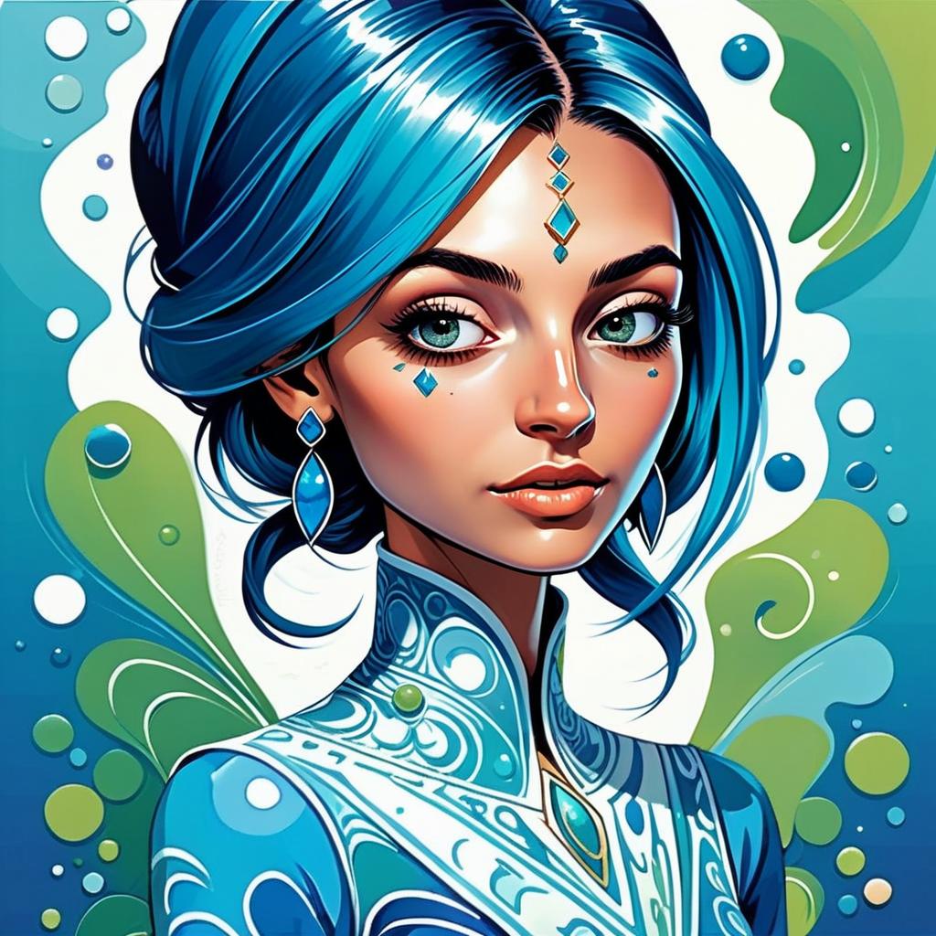 Elegant Woman with Blue Hair and Jewelry