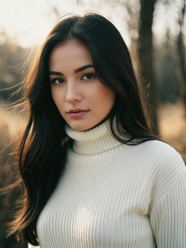 Young Woman in White Turtleneck Sweater Outdoor Portrait