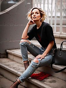 Stylish Young Woman in Urban Street Fashion