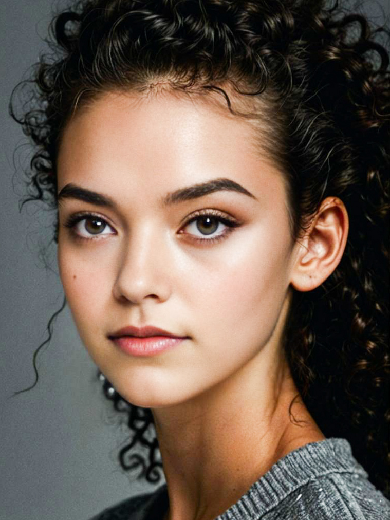 Close-up Portrait of a Young Woman with Curly Hair