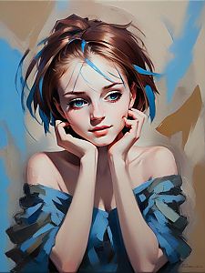 Thoughtful Portrait of a Young Woman with Blue Eyes