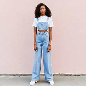 Confident Young Woman in Stylish Denim Outfit