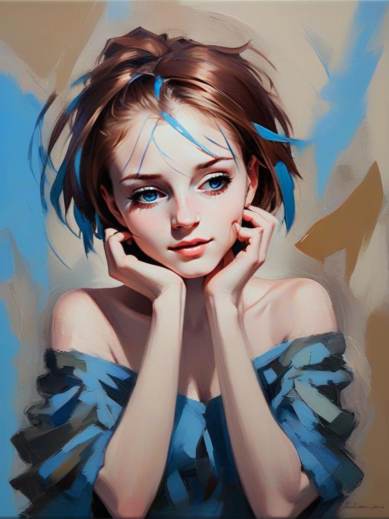 Thoughtful Portrait of a Young Woman with Blue Eyes Thoughtful Portrait of a Young Woman with Blue Eyes