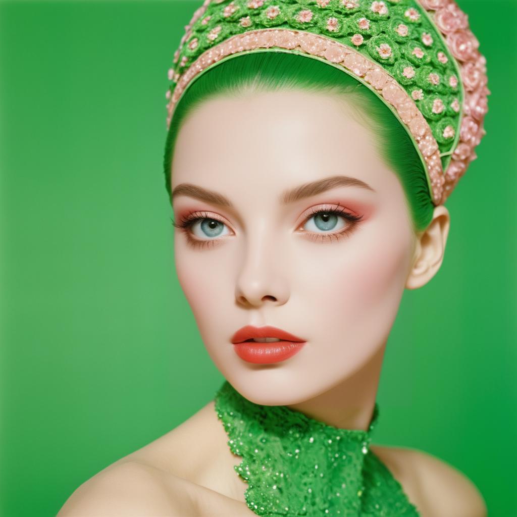 Vibrant Woman with Green Hair and Headpiece