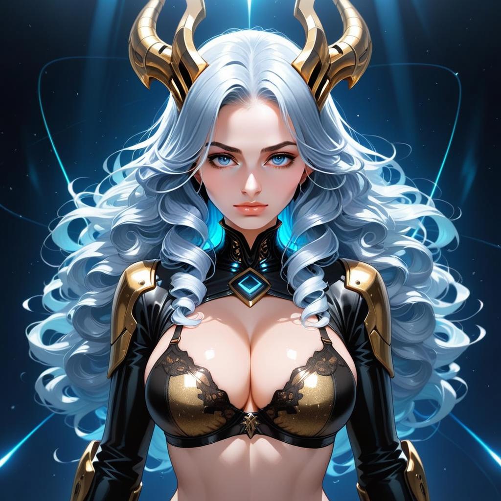 Confident Woman with Silver Hair and Futuristic Armor Confident Woman with Silver Hair and Futuristic Armor