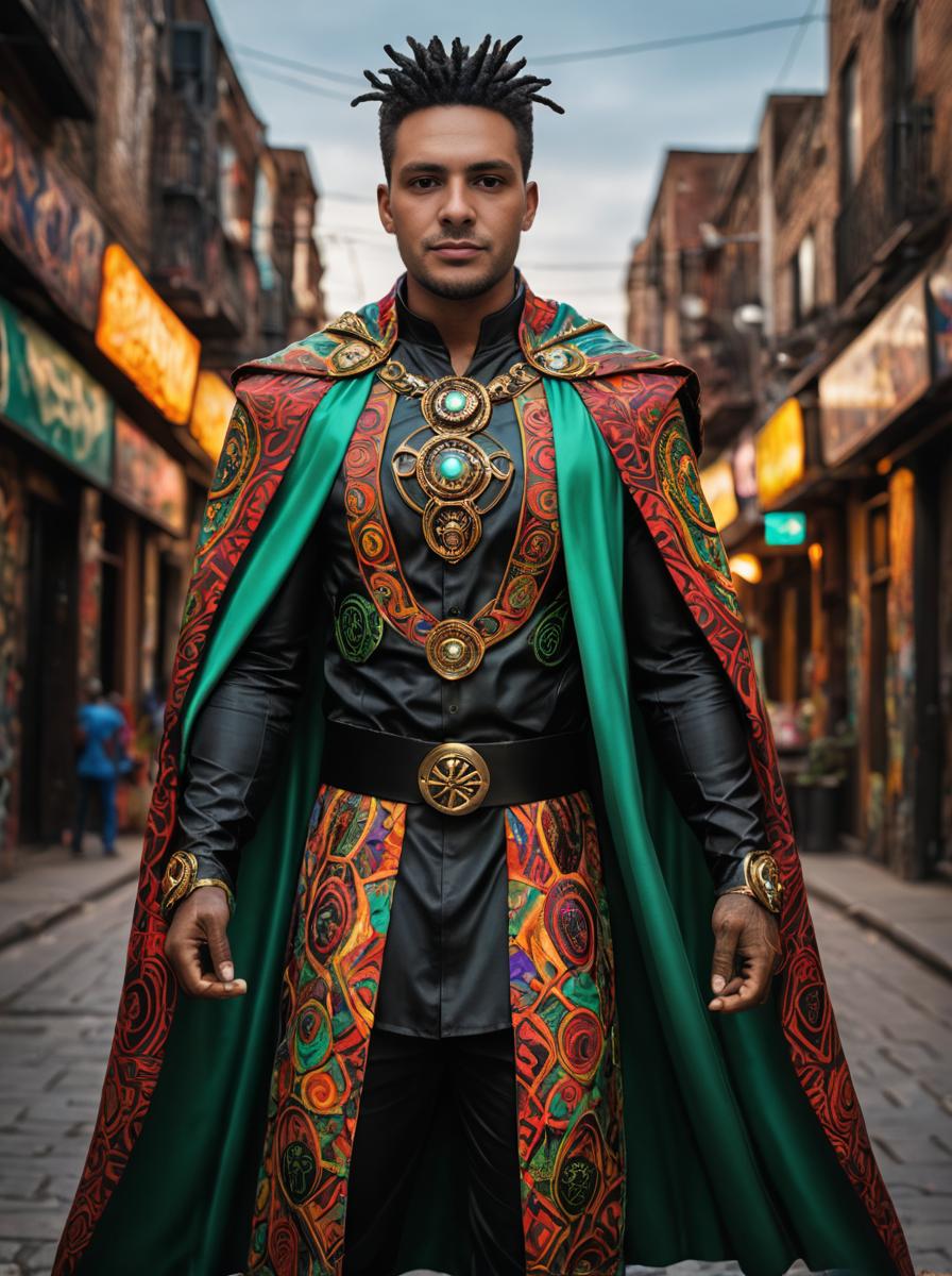 Confident Man in Vibrant Superhero Costume