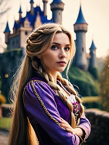 Medieval Woman in Fantasy Costume by Castle