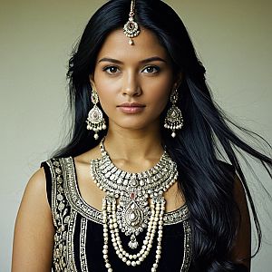 Woman in Traditional Hindu Attire with Exquisite Jewelry