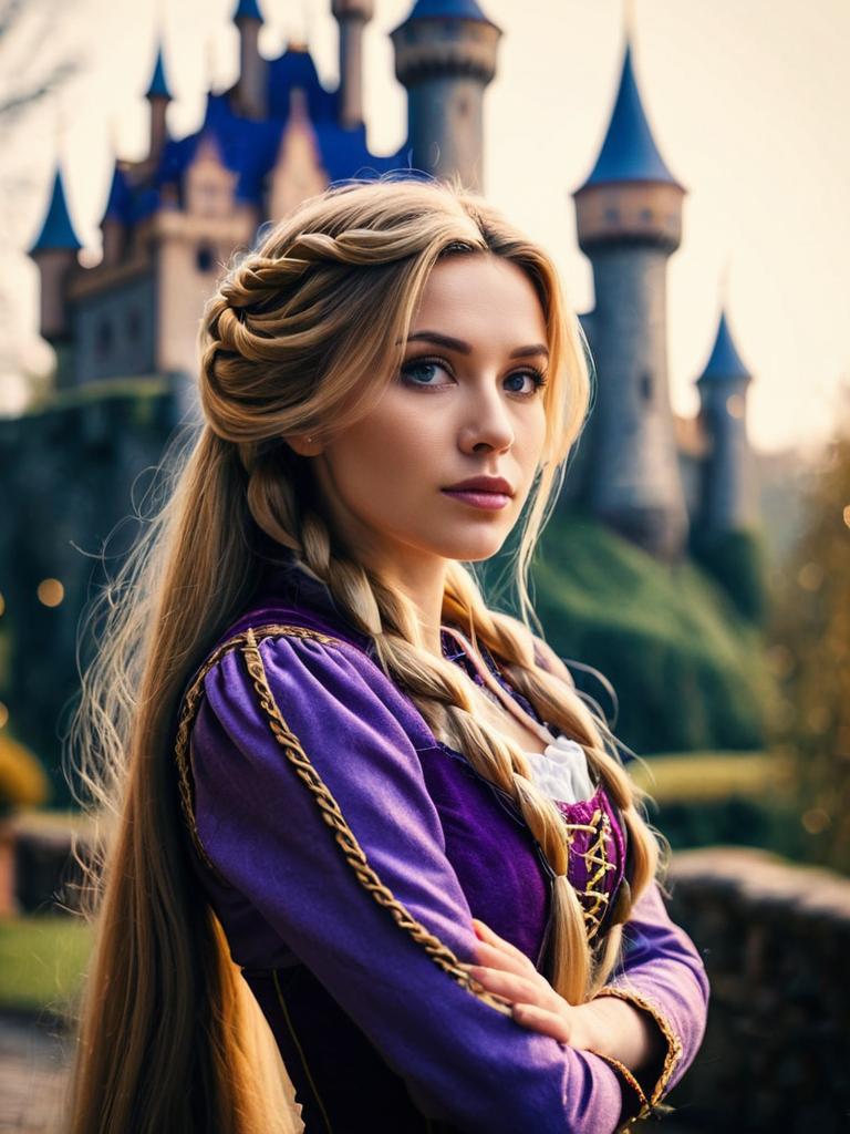 Medieval Woman in Fantasy Costume by Castle