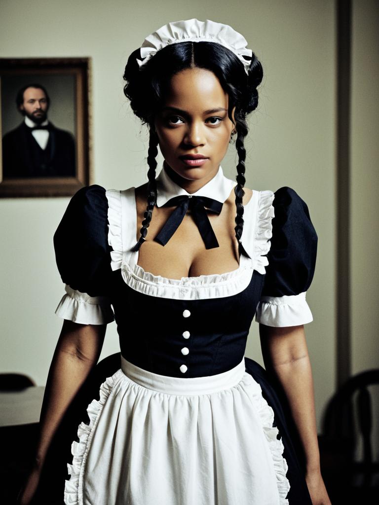 Woman in Django Unchained Maid Costume Waist Up Editorial Portrait