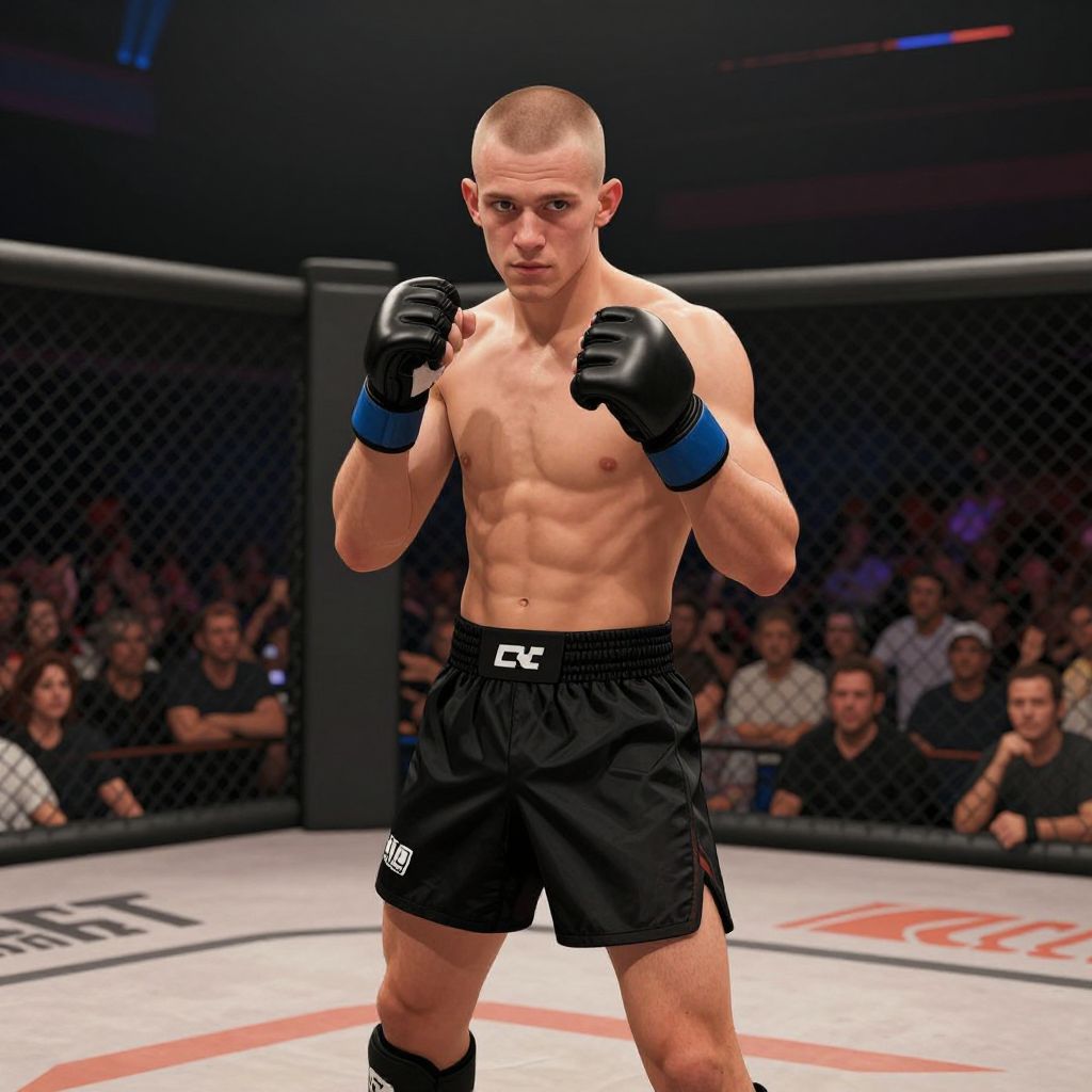 Young Male MMA Fighter Ready for Match in Octagon Cage