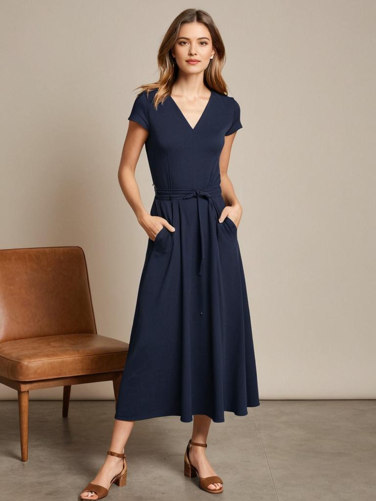 Elegant Woman in Navy Dress