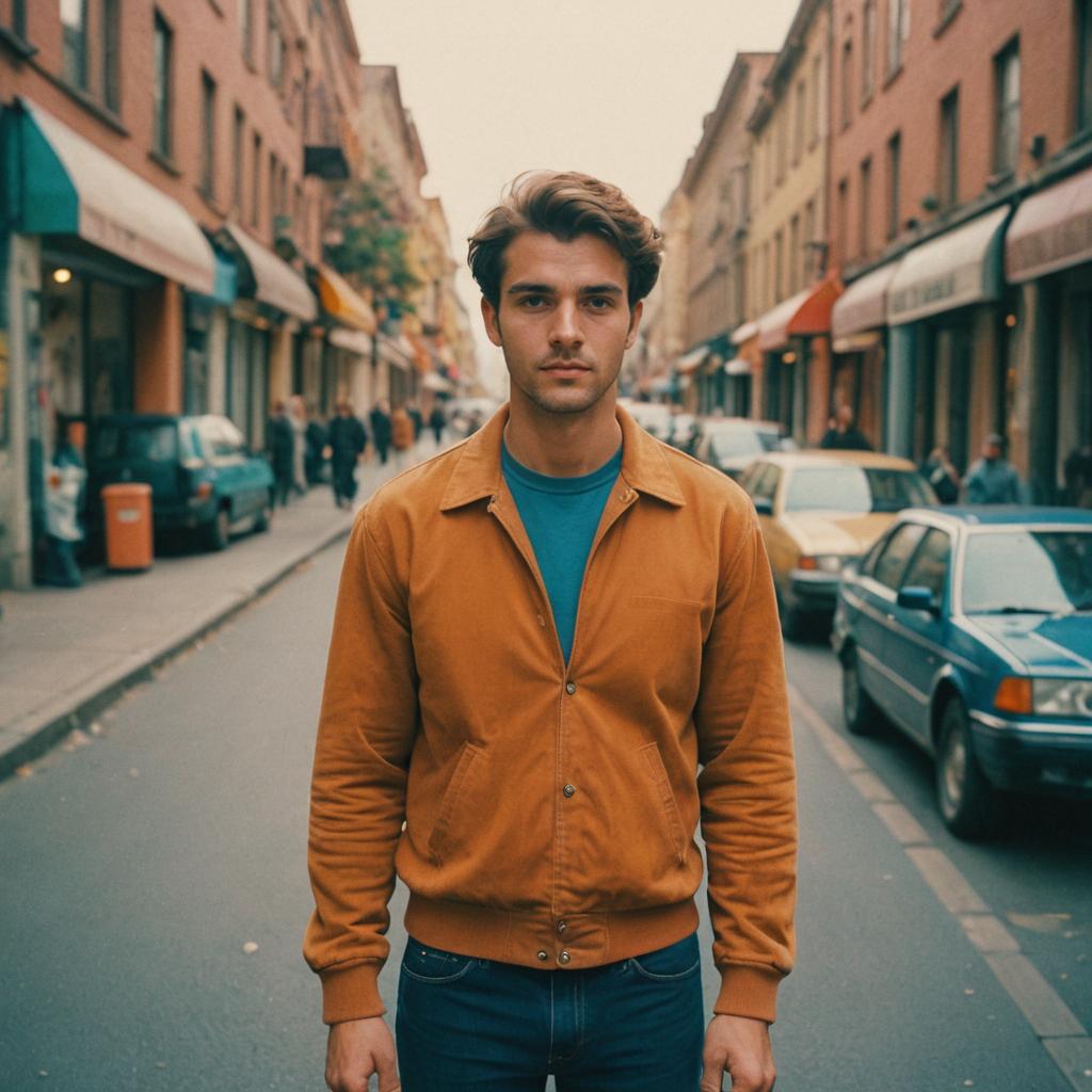 Stylish Man in Vintage Urban Street with Colorful Outfit