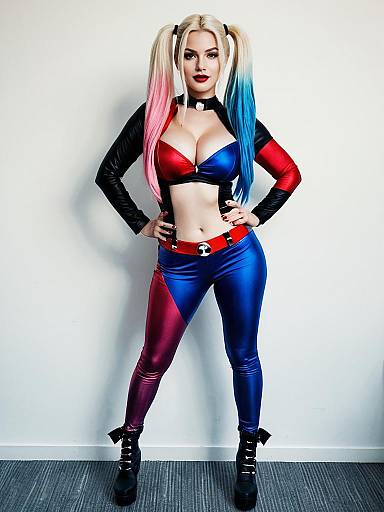 Harley Quinn Woman Cosplay Costume Red Blue Pigtails