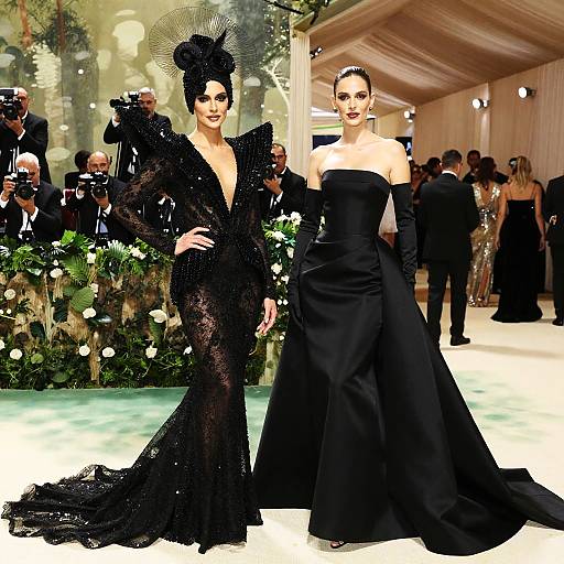 Elegant Women in Black Gowns at Glamorous Fashion Event