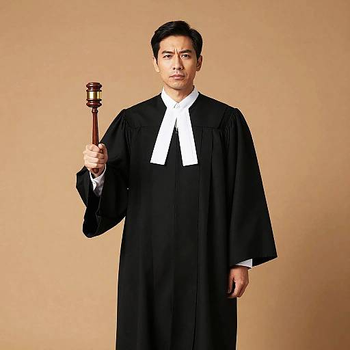 Man in Judge Robe Holding Wooden Gavel