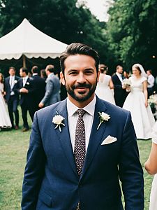 Man in Summer Wedding Outfit Candid Portrait at Outdoor Wedding